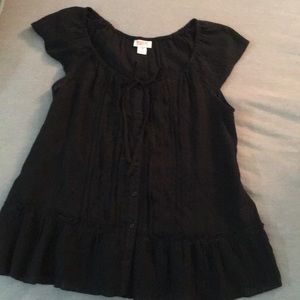 black, cap-sleeve, peplum, blouse. EUC